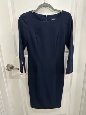 DKNY Navy Sheath Dress with Pink Sleeve Accents
